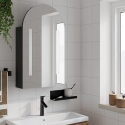 Berkfield Home Bathroom Mirror Cabinet with LED Light Arched Black 42x13x70 cm - Size: 42 x 13 x 70 cm - thumbnail 3