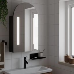 Berkfield Home Bathroom Mirror Cabinet with LED Light Arched Black 42x13x70 cm - Size: 42 x 13 x 70 cm