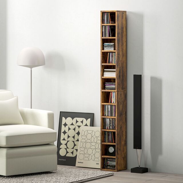 HOMCOM 204 CD Storage Tower, Tall Bookcase Bookshelf with 12 Cubes in Brown - Size: 6ft - image 1