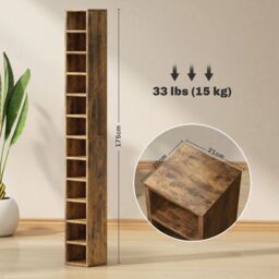 HOMCOM 204 CD Storage Tower, Tall Bookcase Bookshelf with 12 Cubes in Brown - Size: 6ft - thumbnail 3