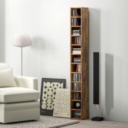 HOMCOM 204 CD Storage Tower, Tall Bookcase Bookshelf with 12 Cubes in Brown - Size: 6ft - thumbnail 1