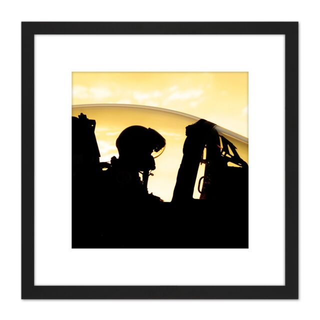 Artery8 Hughel Military USA F-15 Eagle Fighter Pilot Photo 8X8 Inch Square Wooden Framed Wall Art Print Picture with Mount in Black - image 1