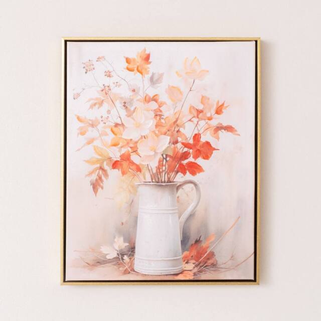 Melody Maison Large Orange Floral Autumn Framed Wall Print - 50cm X 40cm in Gold - Size: 50 cm X 40 cm - image 1