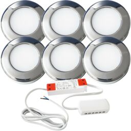 Loops 6x CHROME Round Surface or Flush Under Cabinet Kitchen Light & Driver Kit - Natural White LED - thumbnail 1