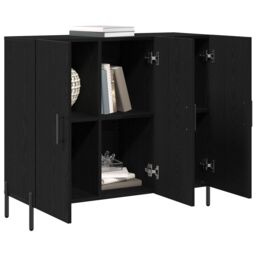Berkfield Home Black Oak Sideboard 90x34x80 cm Made of Engineered Wood - Size: 90 x 34 x 80 cm - thumbnail 3