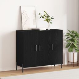 Berkfield Home Black Oak Sideboard 90x34x80 cm Made of Engineered Wood - Size: 90 x 34 x 80 cm - thumbnail 4