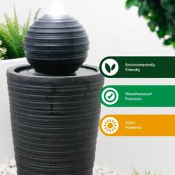 Gardenwize Solar Round Ball Plinth Water Feature with Battery Back-Up in Black - thumbnail 4