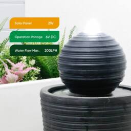 Gardenwize Solar Round Ball Plinth Water Feature with Battery Back-Up in Black - thumbnail 6