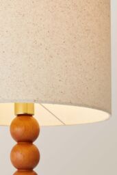 ValueLights Wyatt Natural Linen Drum Lamp Shade Walnut Wood Bobbin Table Lamp - thumbnail 4