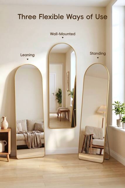 Garden Sanctuary Modern Arched Metal Floor Mirror in Gold - image 1