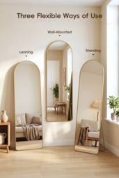 Garden Sanctuary Modern Arched Metal Floor Mirror in Gold