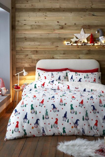 Fusion 'Festive Gonks' Plush Duvet Cover Set in Red - Size: Double - image 1