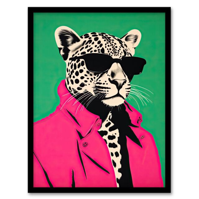 Wee Blue Coo Wall Art Print Fashion Cheetah I Fun Animal Green Pink Living Room Framed - Size: A4 - image 1