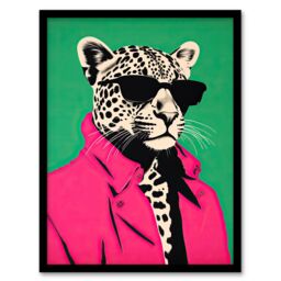 Wee Blue Coo Wall Art Print Fashion Cheetah I Fun Animal Green Pink Living Room Framed - Size: A4 - thumbnail 1