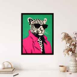 Wee Blue Coo Wall Art Print Fashion Cheetah I Fun Animal Green Pink Living Room Framed - Size: A4 - thumbnail 4