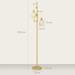 HOMCOM Industrial 3-Light Floor Lamp Dimmable Standing Lamp for Living Room in Gold - thumbnail 3