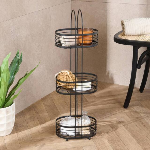 OHS 3 Tier Shower Caddy Rust Resistant Metal Bathroom Organiser in Black - image 1