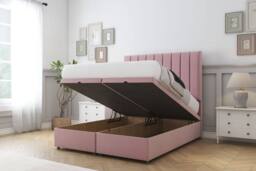"Sloomy Kansas Plush Ottoman Bed Base-26"" Strutted Headboard in Pink - Size: King" - thumbnail 2