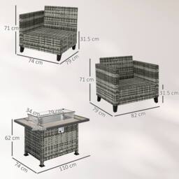 OUTSUNNY 5 PCs Rattan Garden Furniture Set with Fire Pit Table in Grey - thumbnail 3