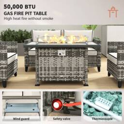 OUTSUNNY 5 PCs Rattan Garden Furniture Set with Fire Pit Table in Grey - thumbnail 4
