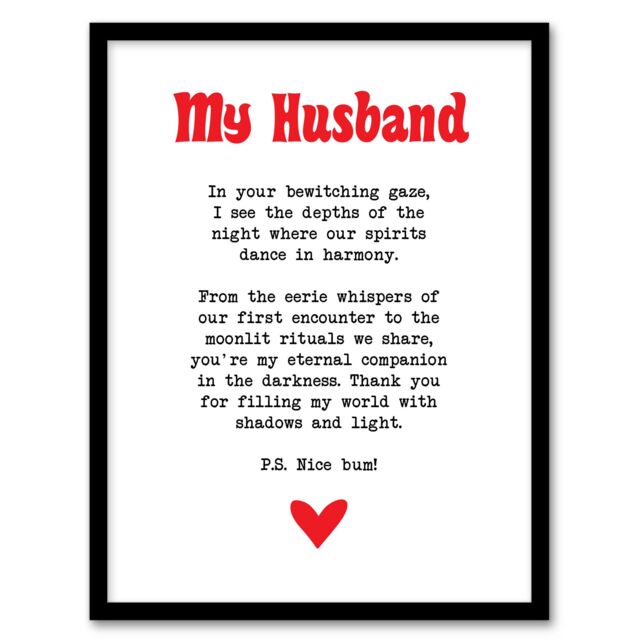 "Artery8 Love Poem Goth Husband Romantic Poetry Fun Framed Art Print in White - Size: W12"" x H16""" - image 1