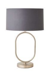 ValueLights Antonia Fabric with Chrome Drum Shade Brushed Chrome Oval Table Lamp in Charcoal - thumbnail 6