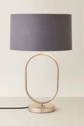 ValueLights Antonia Fabric with Chrome Drum Shade Brushed Chrome Oval Table Lamp in Charcoal - thumbnail 3