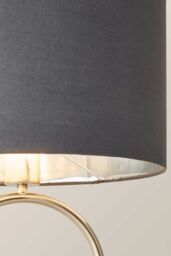 ValueLights Antonia Fabric with Chrome Drum Shade Brushed Chrome Oval Table Lamp in Charcoal - thumbnail 4