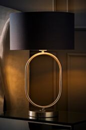 ValueLights Antonia Fabric with Chrome Drum Shade Brushed Chrome Oval Table Lamp in Charcoal - thumbnail 2