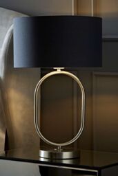 ValueLights Antonia Fabric with Chrome Drum Shade Brushed Chrome Oval Table Lamp in Charcoal