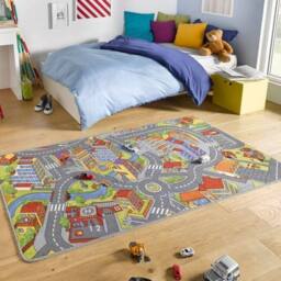 THE RUGS Play Rug for Kids Smart City Design Low Pile Non Slip Polyamide in Grey - Size: 90 cm x 200 cm - thumbnail 4