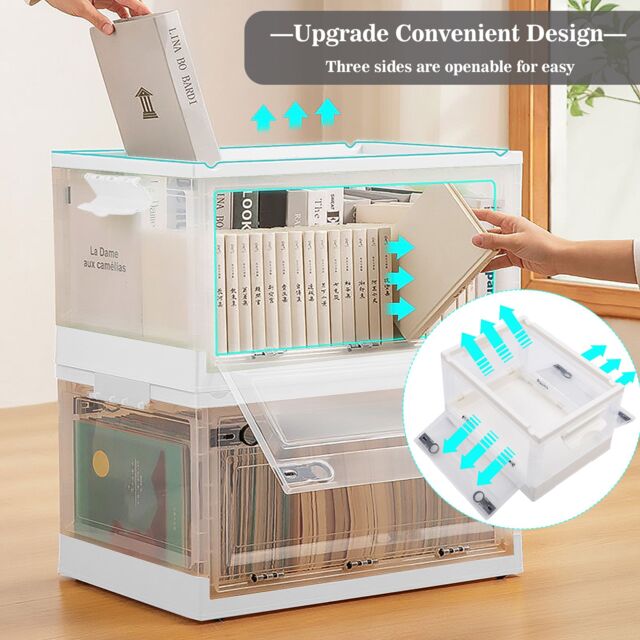 Living and Home Rolling Container Foldable Plastic Storage Box With Lid Stackable Transparent Box in White - image 1