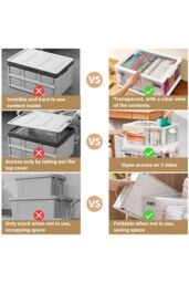 Living and Home Rolling Container Foldable Plastic Storage Box With Lid Stackable Transparent Box in White - thumbnail 5