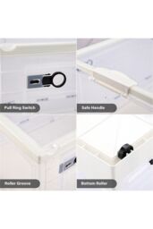 Living and Home Rolling Container Foldable Plastic Storage Box With Lid Stackable Transparent Box in White - thumbnail 3