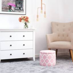 Wyld and Coco Pink Round Storage Footstool Chevron Cotton Upholstery - thumbnail 1