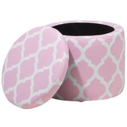 Wyld and Coco Pink Round Storage Footstool Chevron Cotton Upholstery - thumbnail 3