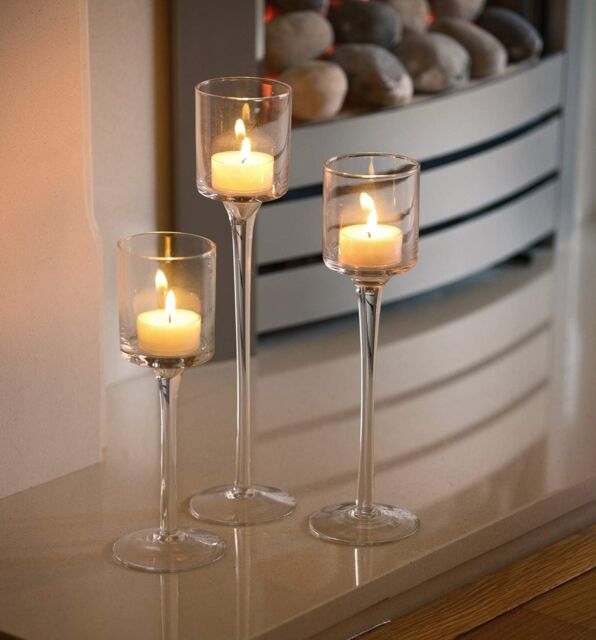 Marco Paul Set of 3 Tall Glass Tealight Holder Pillar Candle Holder in Clear - image 1