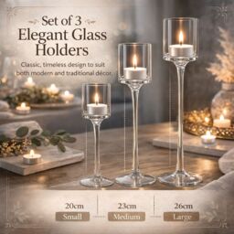 Marco Paul Set of 3 Tall Glass Tealight Holder Pillar Candle Holder in Clear - thumbnail 3