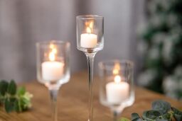 Marco Paul Set of 3 Tall Glass Tealight Holder Pillar Candle Holder in Clear - thumbnail 2