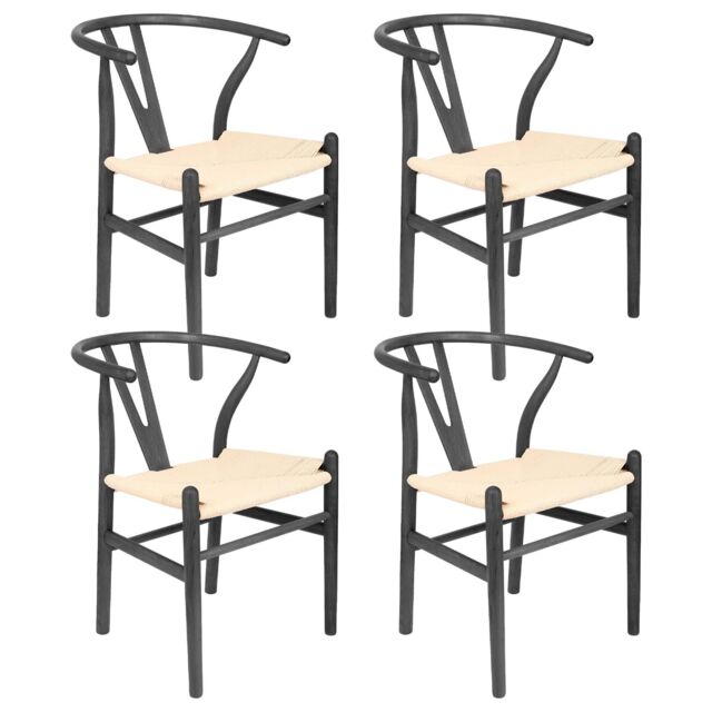 Nicholas Winter 4x Black Beech Wood Scandi Danish Style Dining Chairs - Solid Wood Chairs - image 1