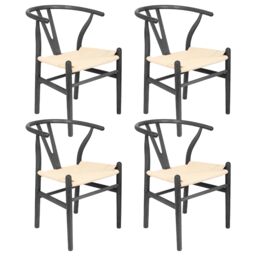 Nicholas Winter 4x Black Beech Wood Scandi Danish Style Dining Chairs - Solid Wood Chairs - thumbnail 1