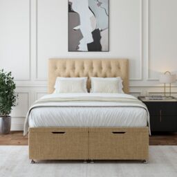 Bedmaster Linen Ottoman Divan Base & Button Headboard in Natural - Size: Super King - thumbnail 2