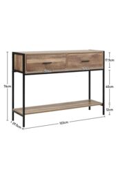Living and Home Rustic Brown Metal Frame Console Table with 2 Drawer and Shelf - thumbnail 4