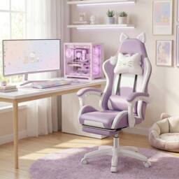 NESTLUNE Purple Gaming Chair with Cat Ears Height Adjustable - Size: 100 cm x 15 cm - thumbnail 4