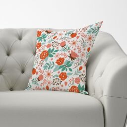 Warren Reed - Designer Orange Floral Pattern Cushions in Green - Size: 60 cm x 60 cm - thumbnail 2