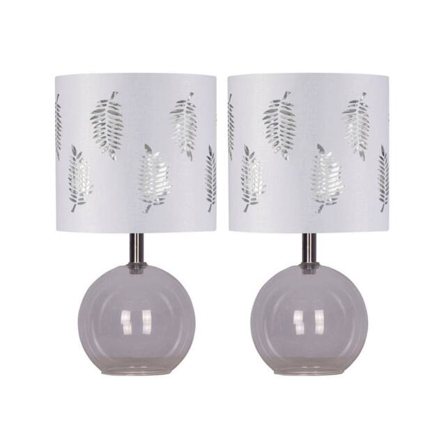 First Choice Lighting Set of 2 Buck - Clear Glass Globe Lamps with White Fern Shades - image 1