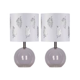 First Choice Lighting Set of 2 Buck - Clear Glass Globe Lamps with White Fern Shades - thumbnail 1