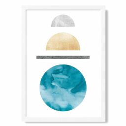 ARTZE Yellow & Aqua Circles Mid Century Geometric Framed Print SIZE: A4 with White Frame - thumbnail 1