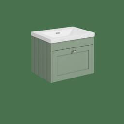 Balterley 600mm Wall Hung 1 Drawer Unit with Basin No Tap Hole - Satin Green - thumbnail 1
