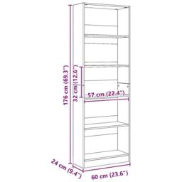Berkfield Home Decorative Bookcase Artisian Oak 60x24x176 cm Engineered Wood in Brown - Size: 60 x 24 x 176 cm - thumbnail 9
